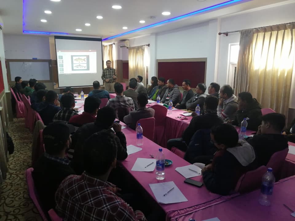 An audience attending a presentation in a training room